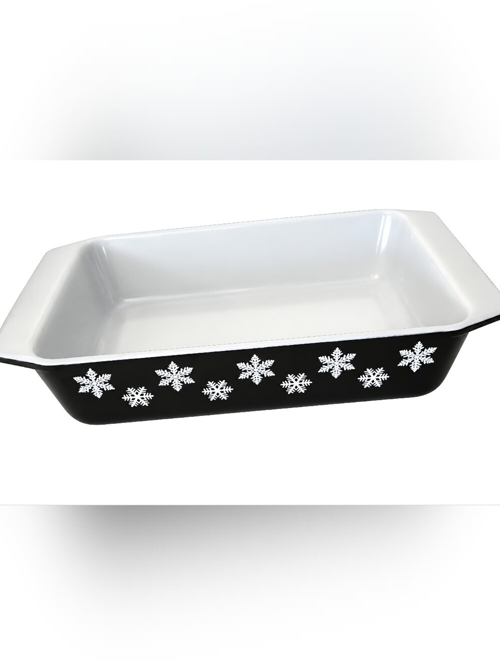 Vtg RARE Plyrex Black Snowflake Oblong 11" Casserole Baking Dish # 575-B